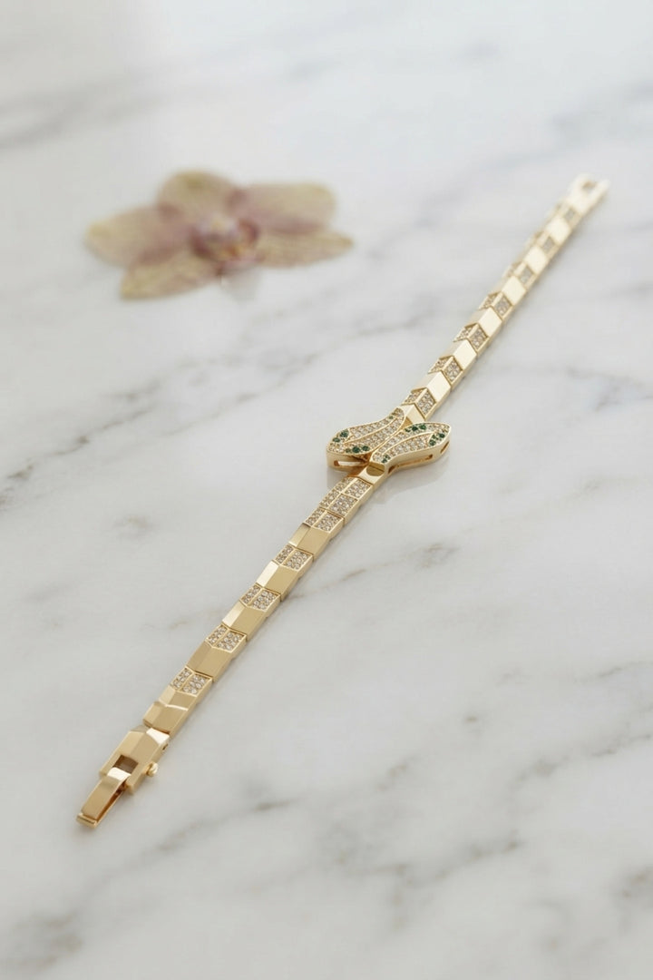 EBJ Gold Renk Pirinç Zirkon Taşlı Yılan Model Kadın Bileklik - Newnan