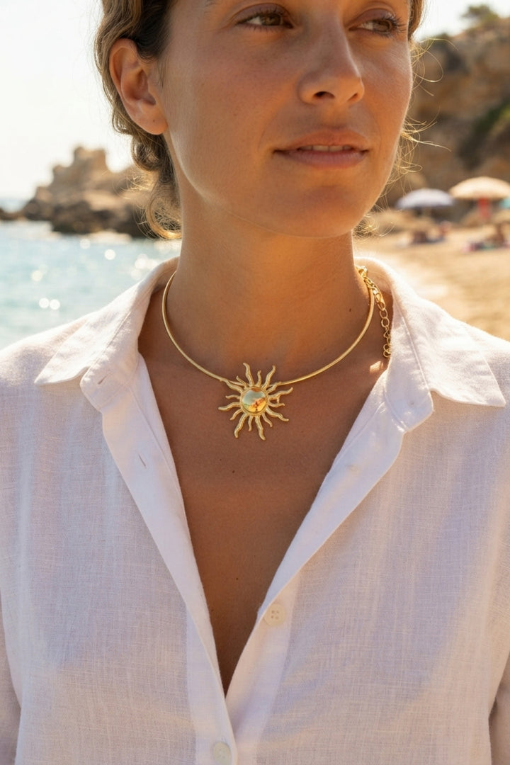 EBJ Güneş Model Gold Renk Choker Kadın Kolye - Basel