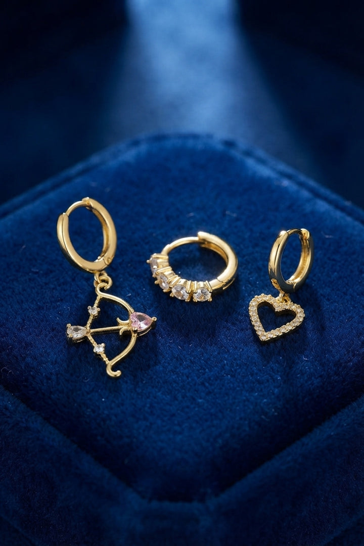 EBJ 3 lü Set Küpe Gold Renk Eros Yay Detaylı - Bebington