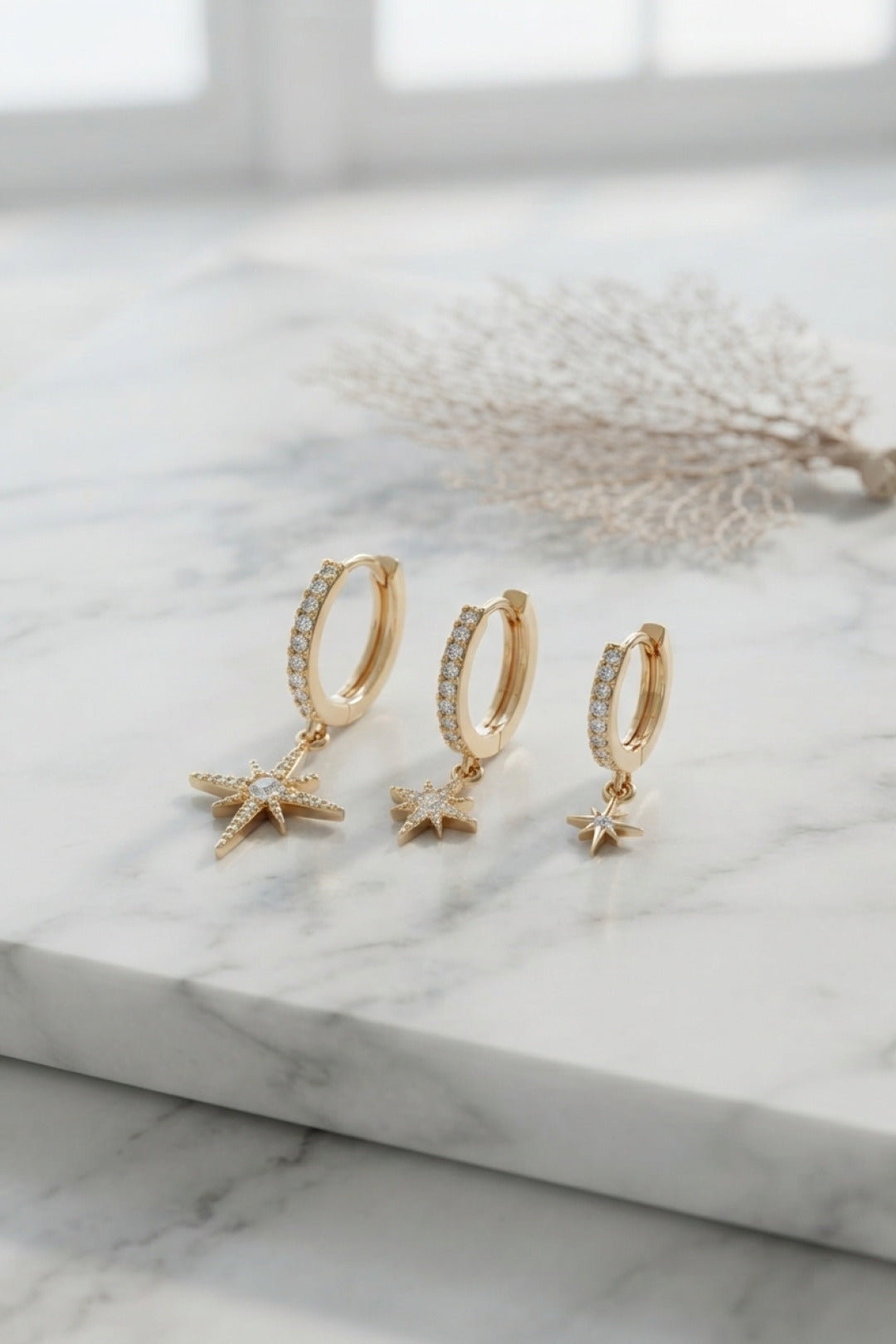 EBJ Gold Renk Kutup Yıldız Model 3 lü Küpe Seti - La Laguna