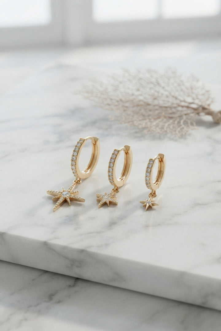 EBJ Gold Renk Kutup Yıldız Model 3 lü Küpe Seti - La Laguna