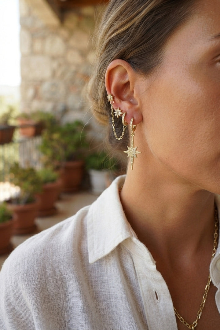 EBJ 3 lü Set Küpe Gold Renk Zincir Detaylı - San Juan Capistrano