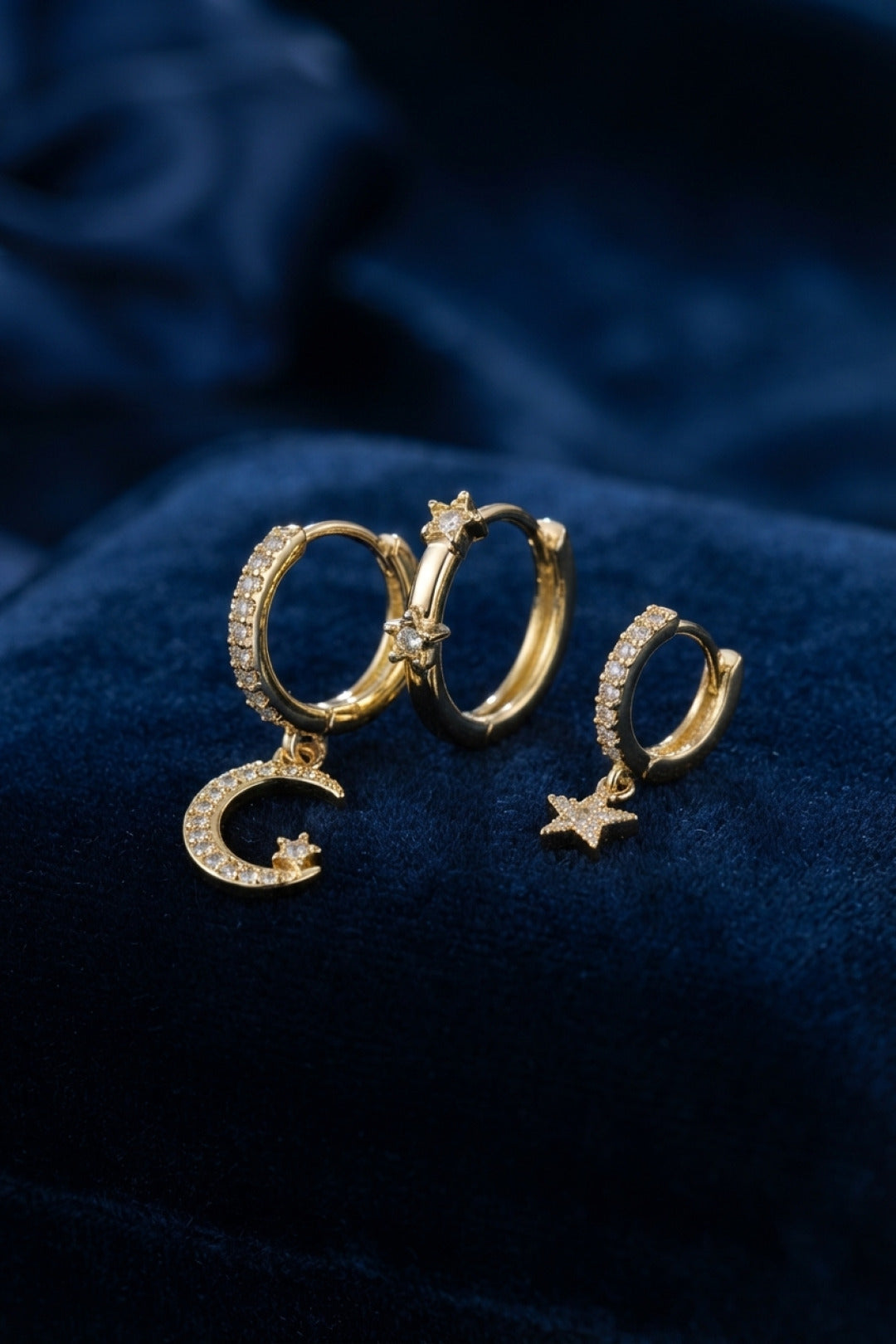EBJ 3 lü Ay ve Yıldız Model Gold Renk Set Küpe - Zamora