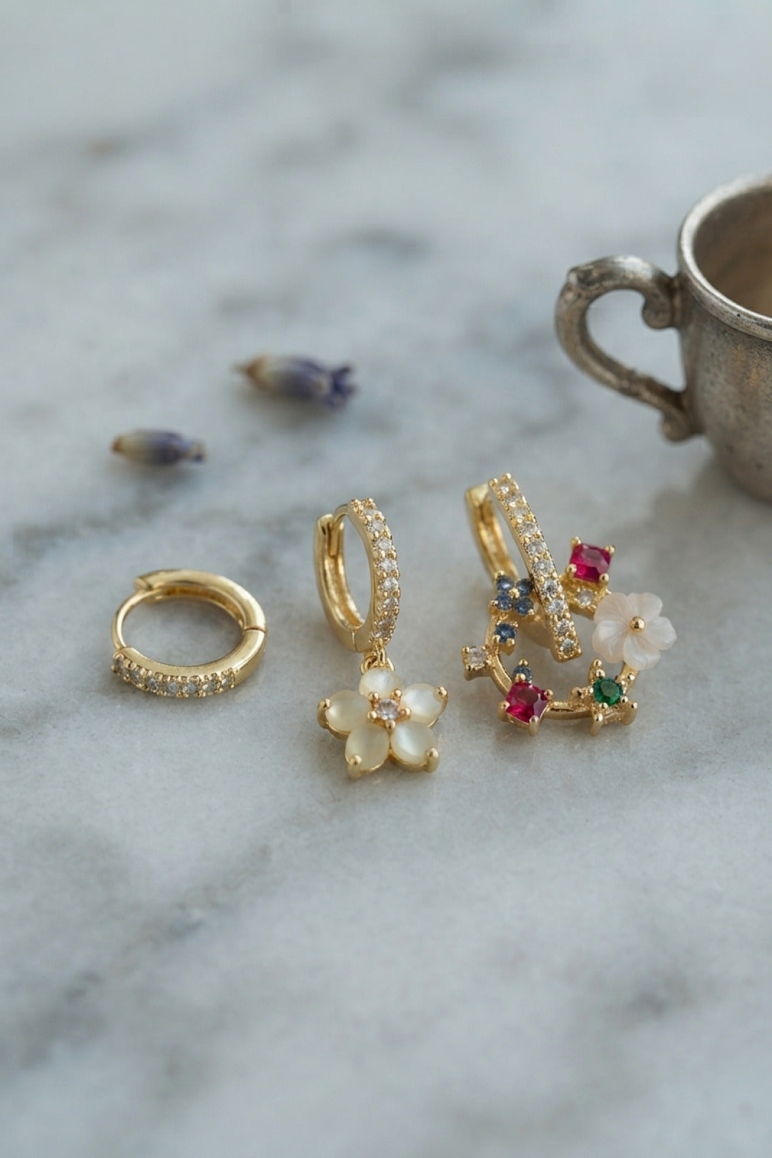 EBJ 3 lü Set Gold Renk Çiçek Model Küpe - Leith