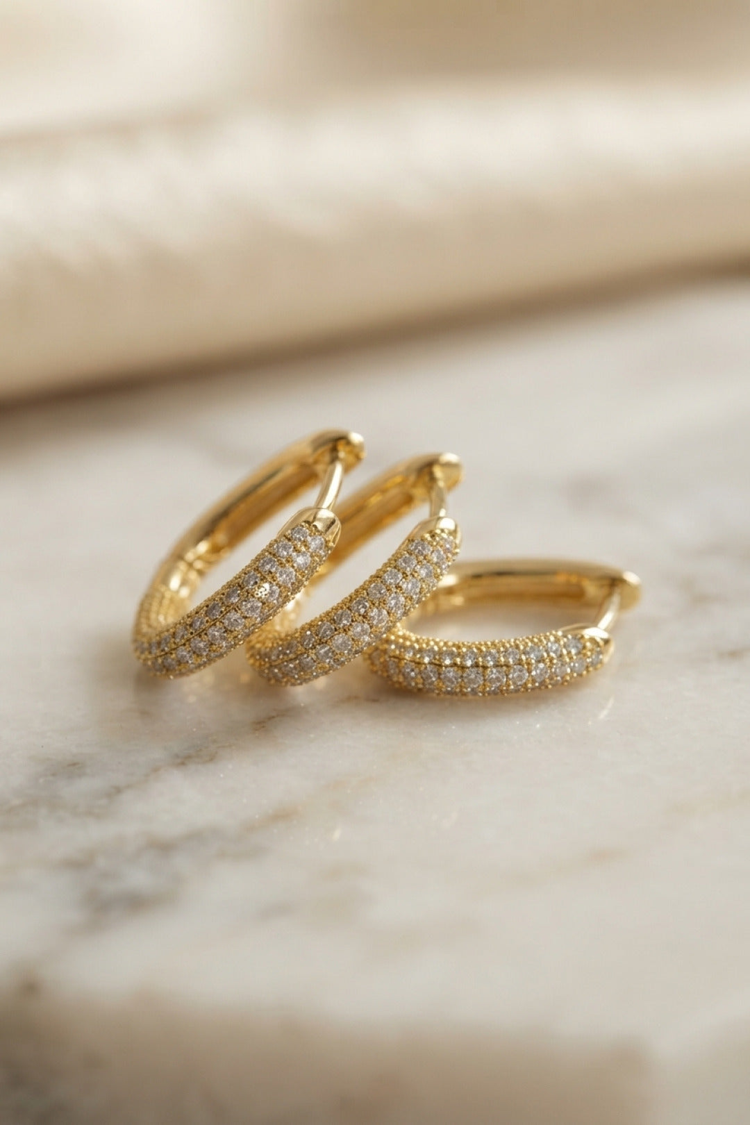 EBJ 3 lü Set Gold Renk Zirkon Taşlı Kare Halka Küpe - Toronto
