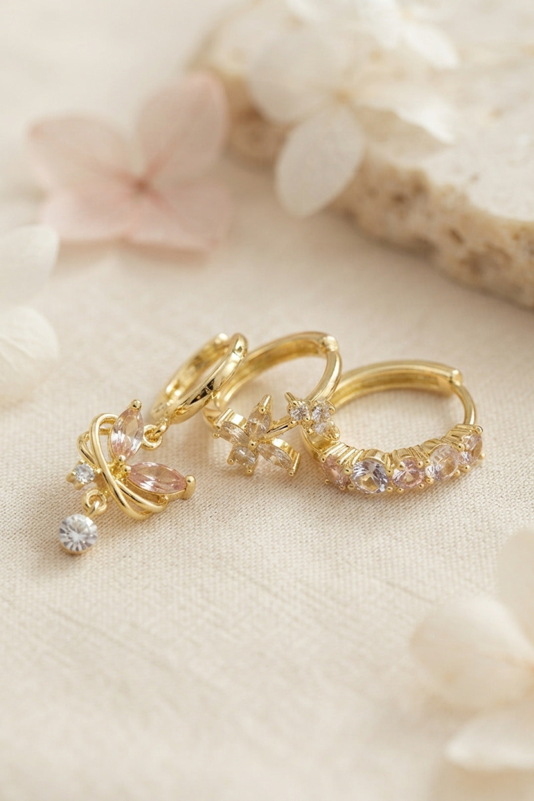 EBJ 3 lü Set Gold Renk Zirkon Taşlı Kelebek Model Küpe - Ponte de Lima