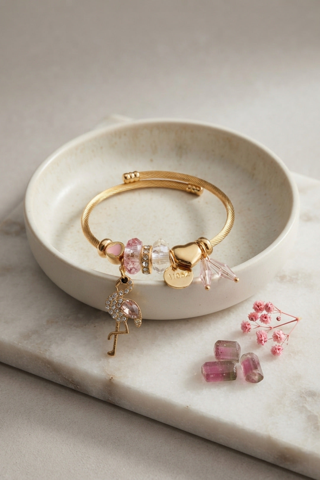 EBJ Pembe Flamingo Model Gold Renk Charmlı Bileklik - Brentwood