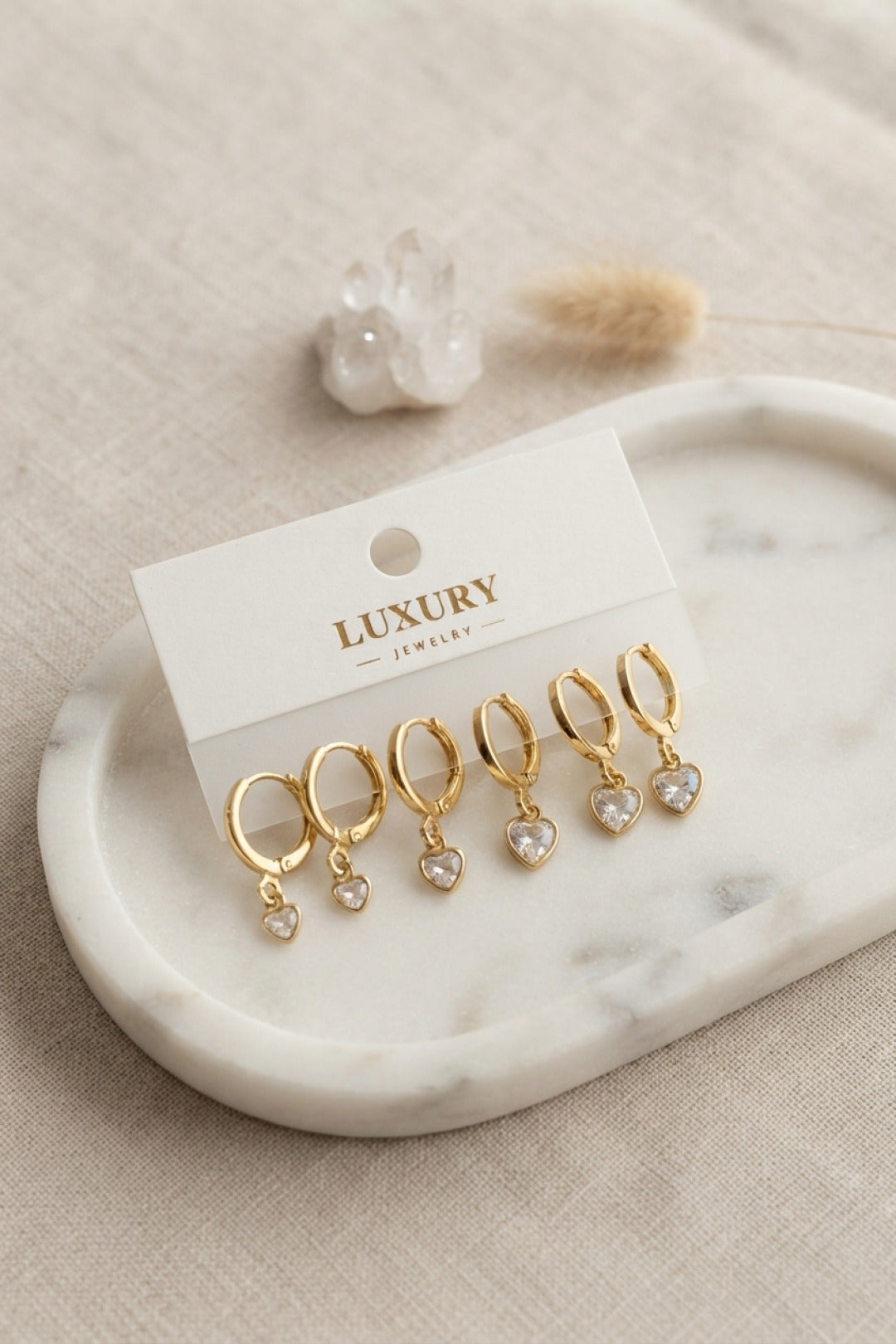 EBJ Kalp Zirkon Taşlı Gold Renk Pirinç Set Küpe - Milwaukee