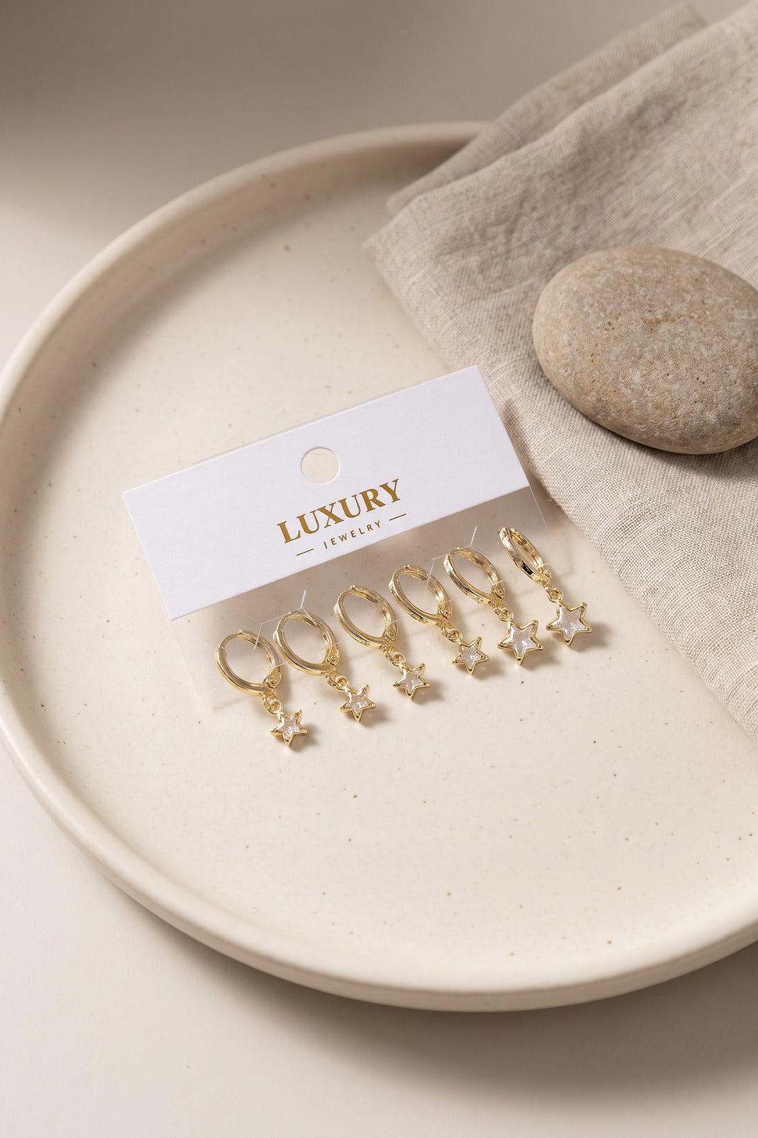 EBJ Yıldız Zirkon Taşlı Gold Renk Pirinç Set Küpe - Sugar Land