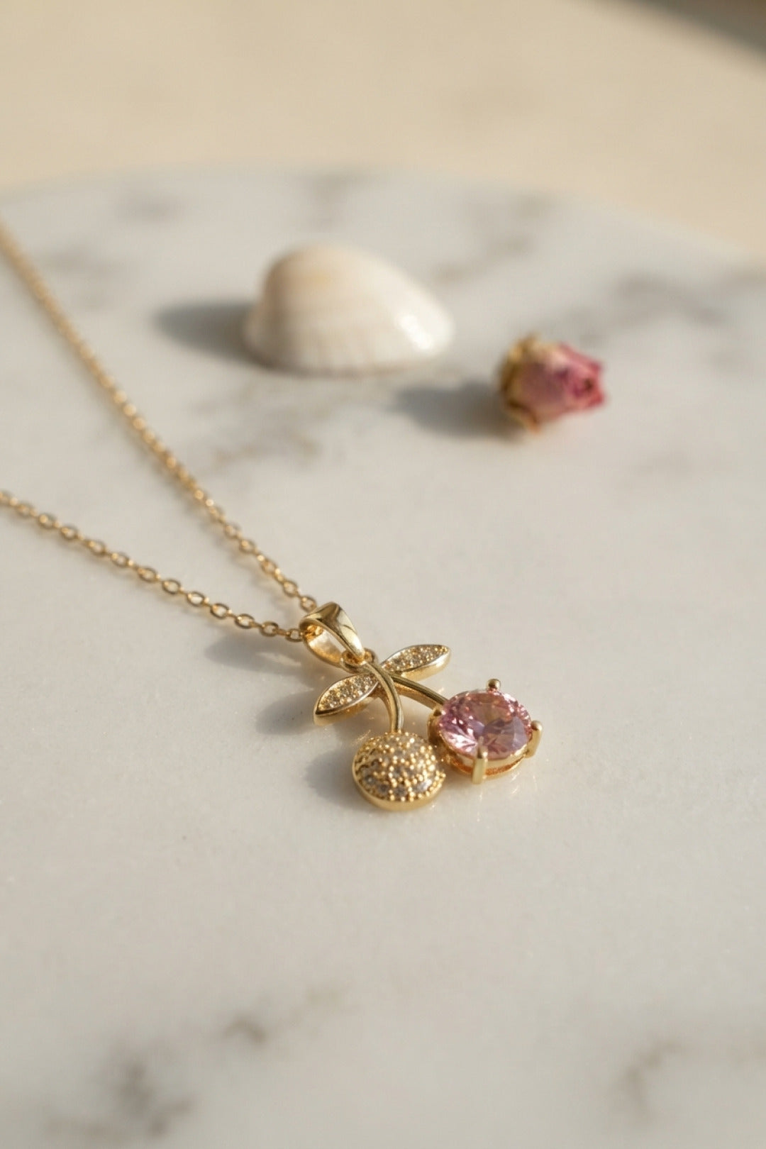 EBJ 316L Çelik Zincir Gold Renk Pembe Kiraz Model Kolye - Carmichael