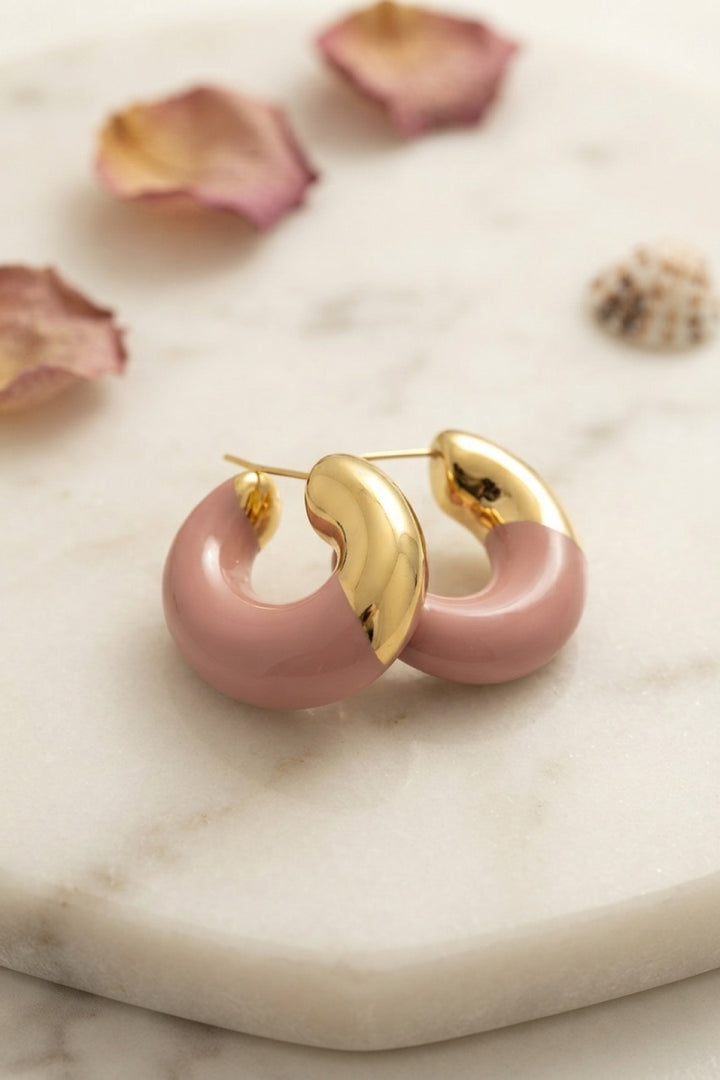 EBJ 316L Çelik Gold Renk Pembe Halka Model Kadın Küpe - Knoxville