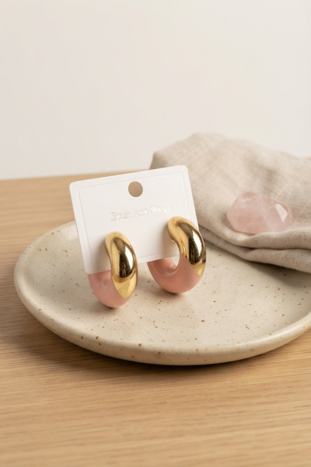 EBJ 316L Çelik Gold Renk Pembe Halka Model Kadın Küpe - Knoxville