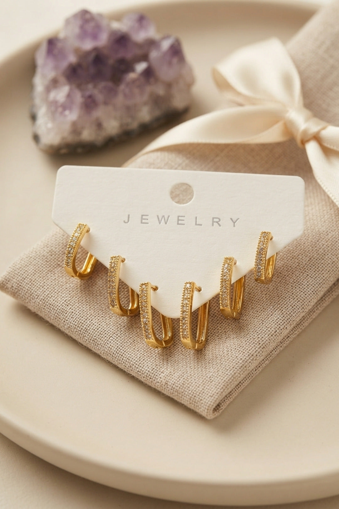 EBJ Gold Renk Zirkon Taşlı Pirinç Kare Model Halka Kadın Küpe Seti - Sahuayo de Morelos