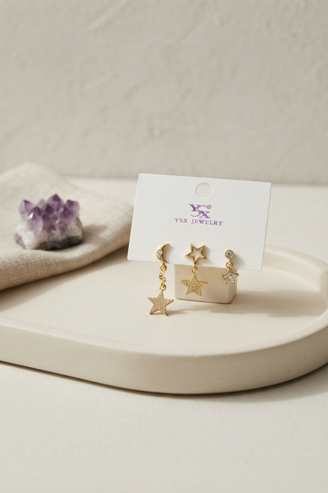 EBJ Pirinç Gold Renk Ay ve Yıldız Gece Model Kadın Küpe Seti - Waxahachie