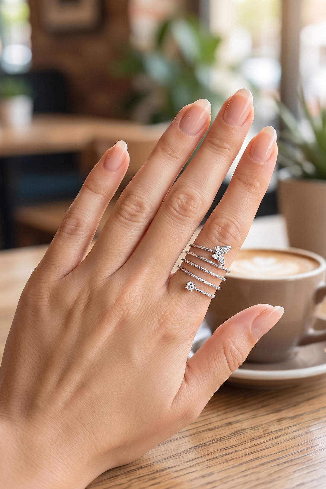 EBJ Pirinç Gümüş Renk Spiral Kelebek Model Kadın Yüzük - Sykiés