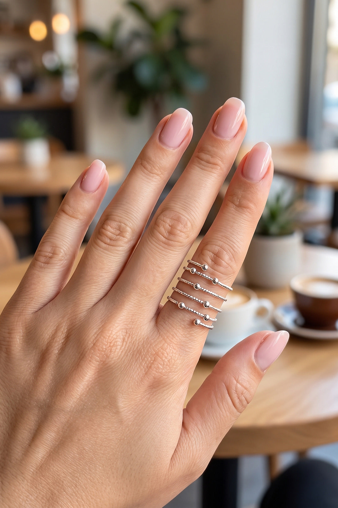 EBJ Pirinç Gümüş Renk Spiral Topçuklu Model Kadın Yüzük - Meppen