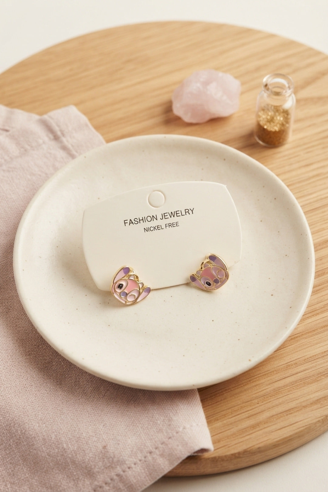 EBJ Pirinç Gold Renk Pembe Stiç Model Çocuk Küpe - La Mesa