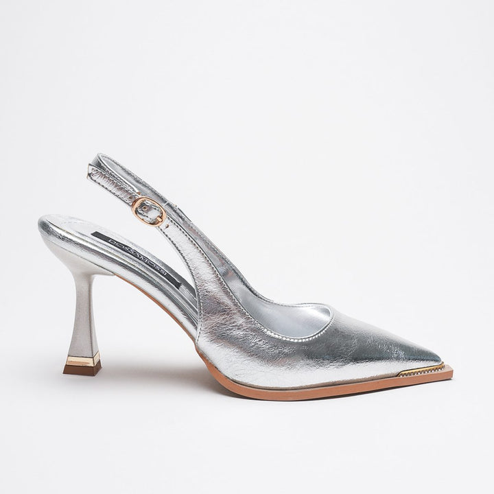 DSM Station Silver Wrinkled Patent Leather High Heel Women's Shoe - Wattrelos