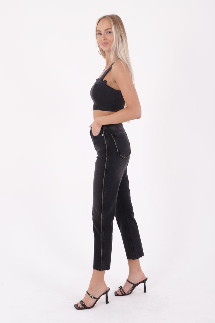 XLJ Mom Jean Side and Back Pockets with Stripe Zipper Mixed - Suceava