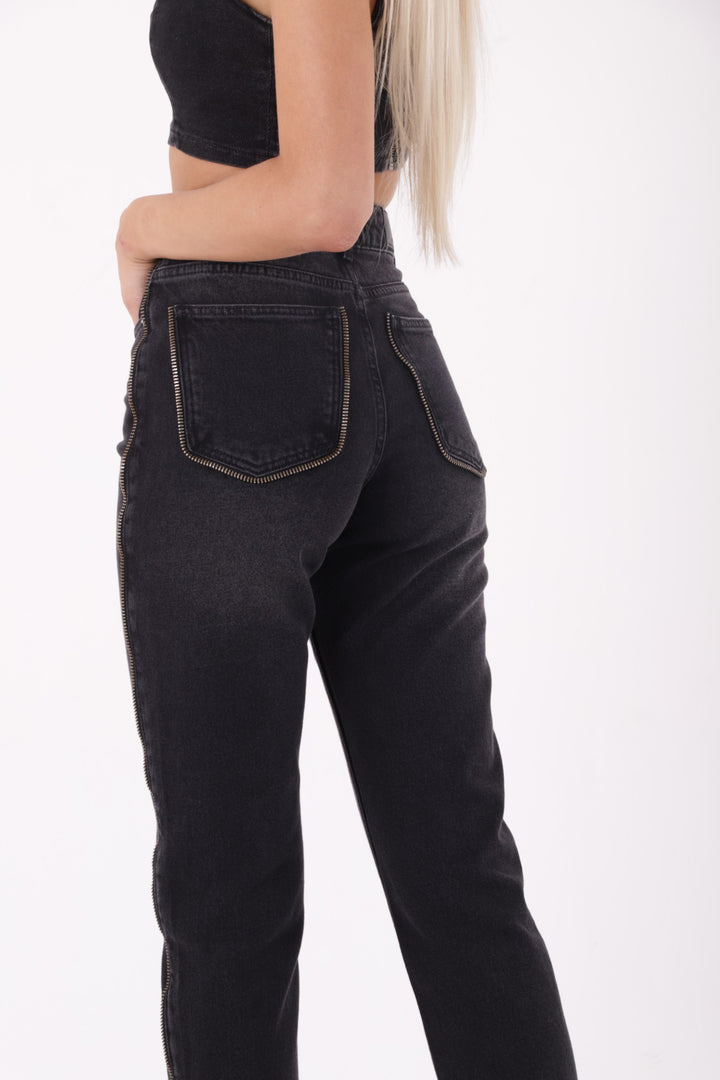 XLJ Mom Jean Side and Back Pockets with Stripe Zipper Mixed - Suceava