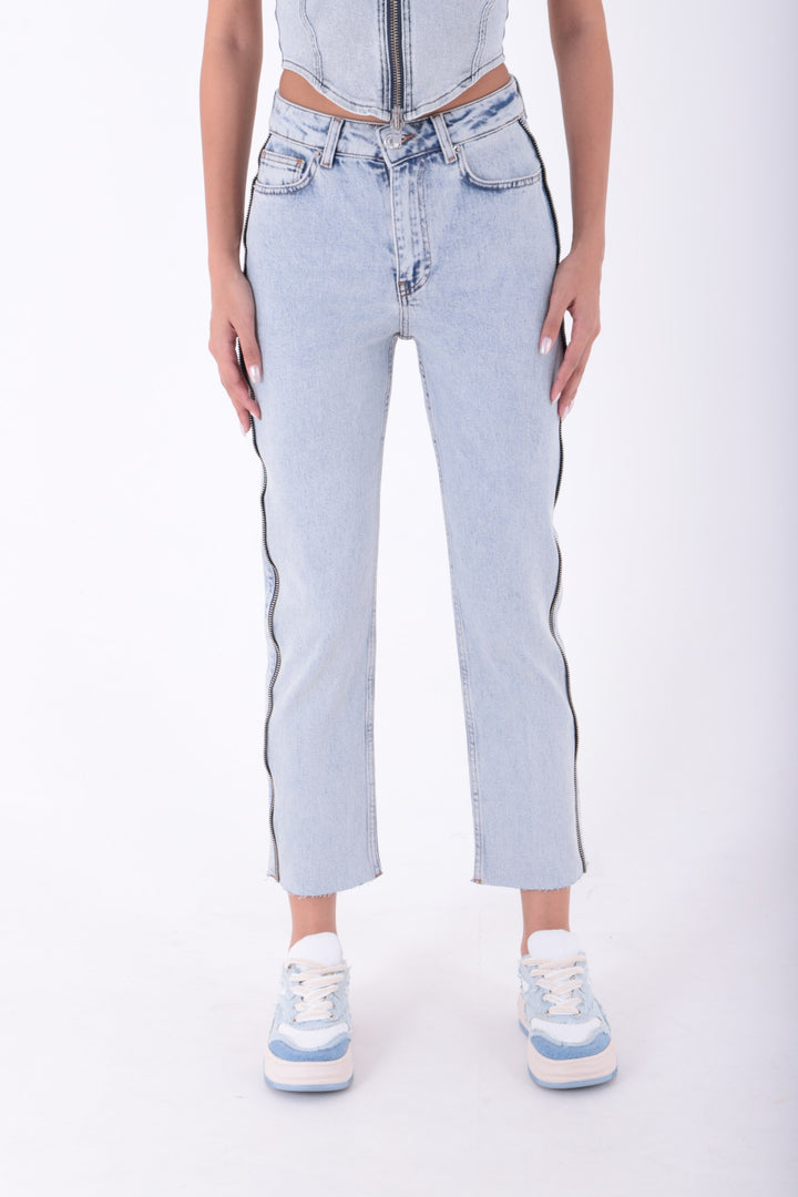 XLJ Mom Jean Side and Back Pockets with Stripe Zipper Mixed - Leiria