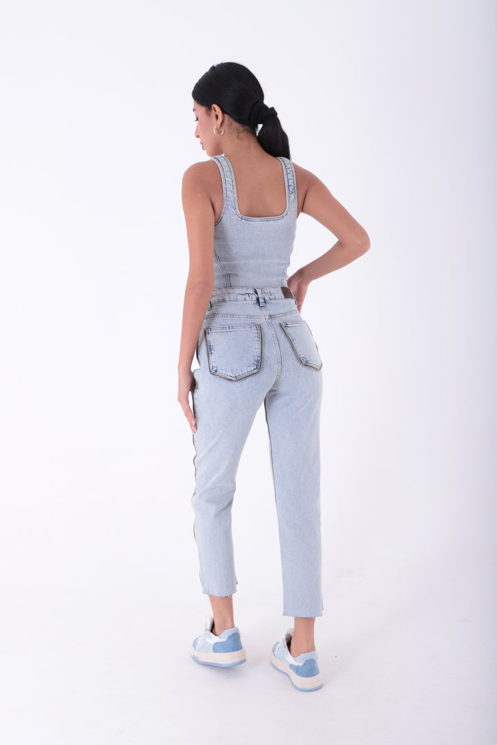 XLJ Mom Jean Side and Back Pockets with Stripe Zipper Mixed - Leiria