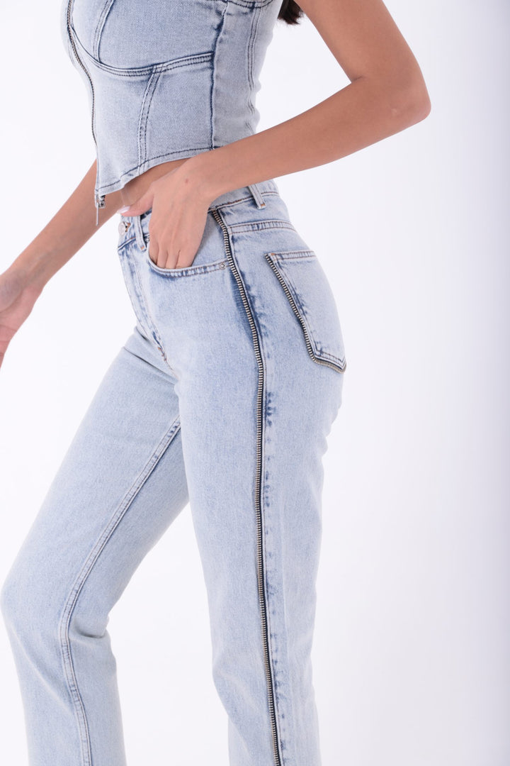 XLJ Mom Jean Side and Back Pockets with Stripe Zipper Mixed - Leiria