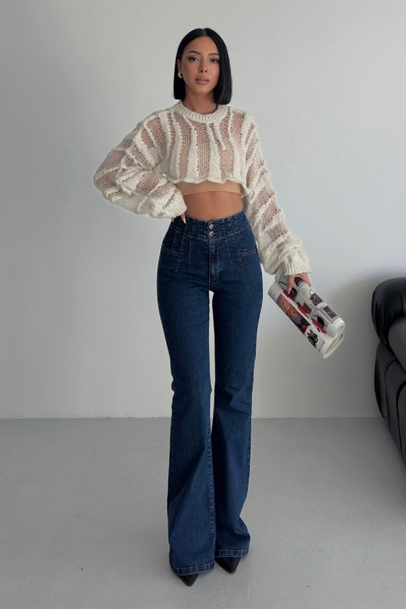XLJ Flared Jeans with Darts on Front Waist - La Porte