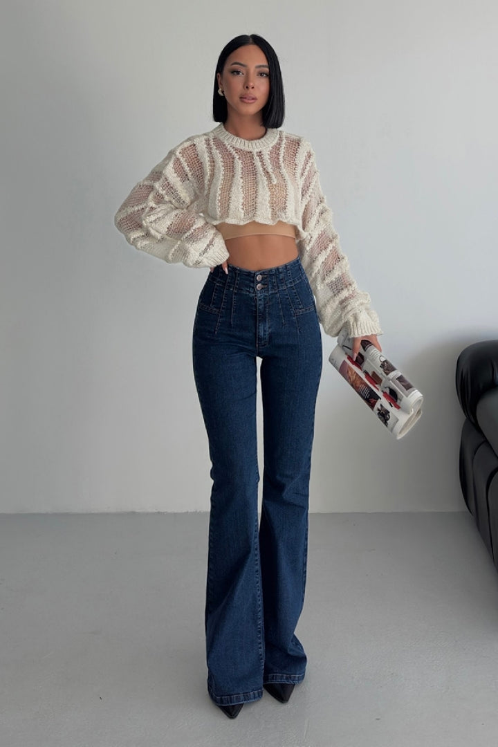 XLJ Flared Jeans with Darts on Front Waist - La Porte