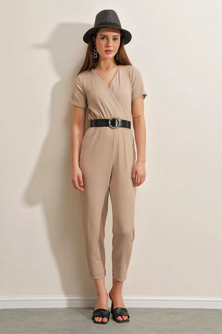 BGD Women Belted Knitted Jumpsuit - Biscuit - Avondale