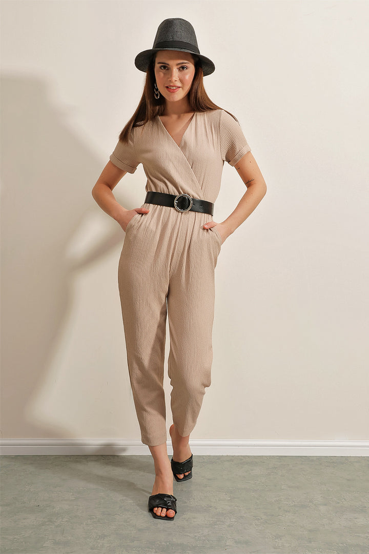 BGD Women Belted Knitted Jumpsuit - Biscuit - Avondale