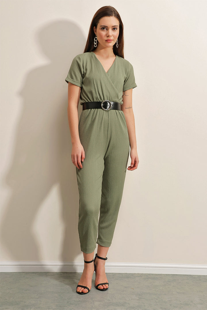 BGD Women Belted Knitted Jumpsuit - Green - Barcelos