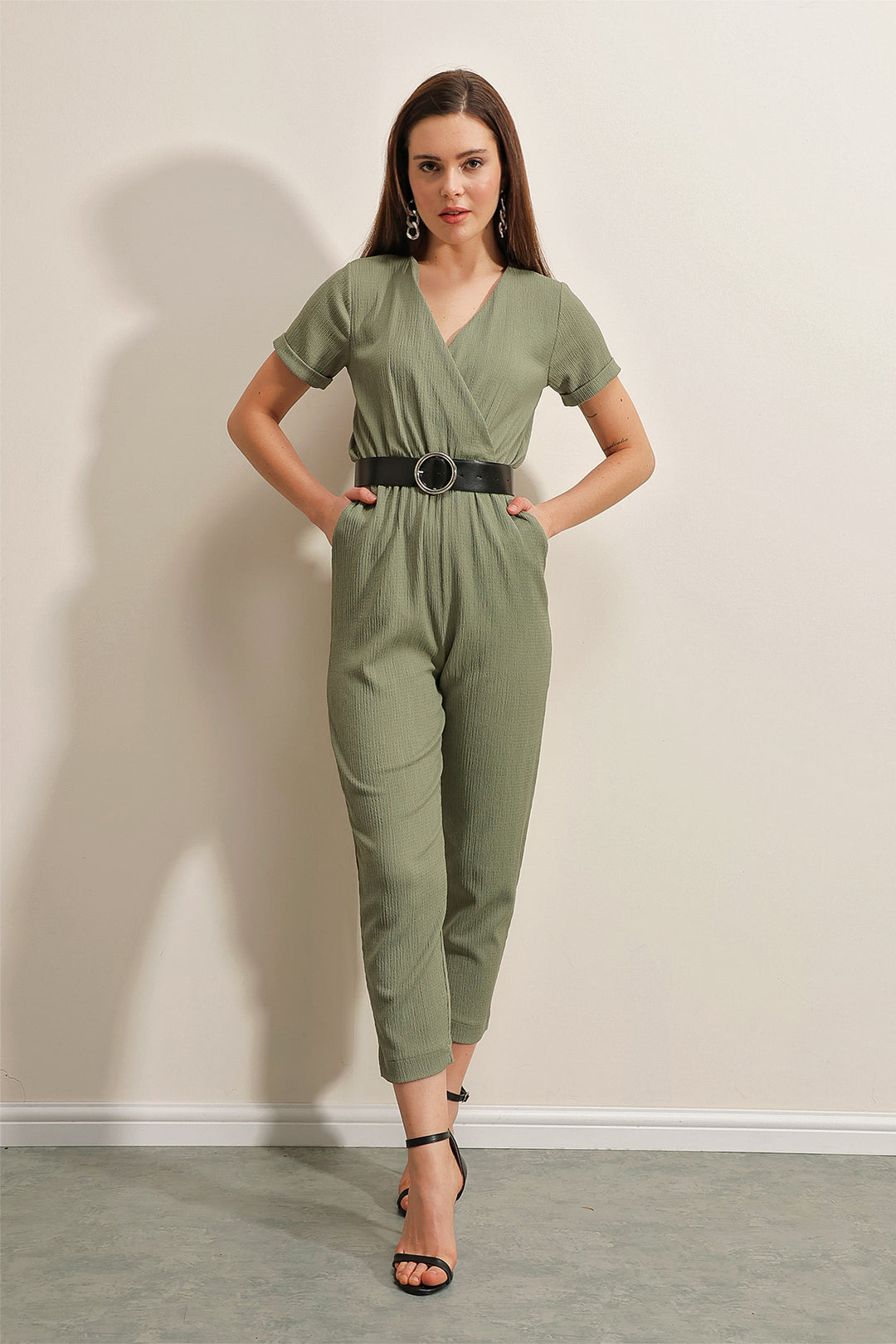 BGD Women Belted Knitted Jumpsuit - Green - Barcelos