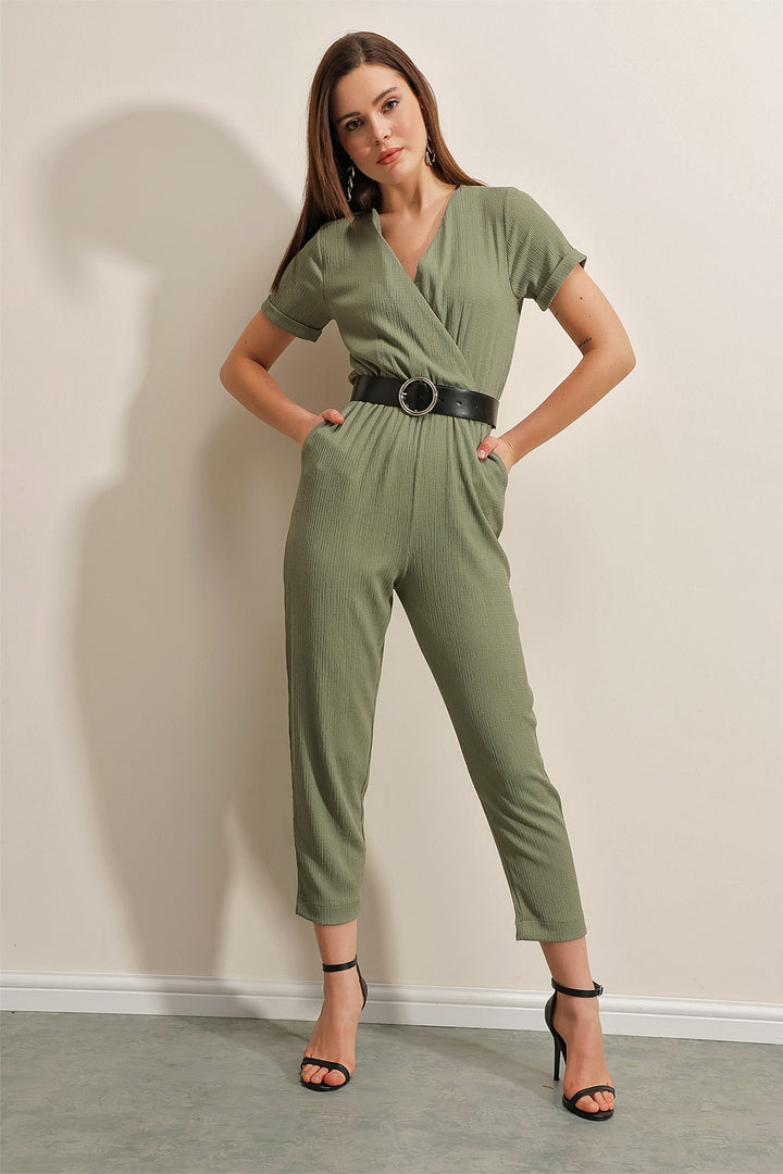 BGD Women Belted Knitted Jumpsuit - Green - Barcelos