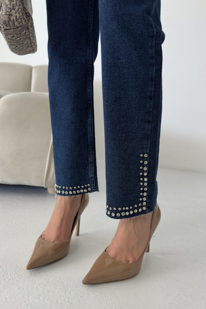 XLJ Mom Jean with Decorative Parts on Pockets and Hems  - Saratoga Springs