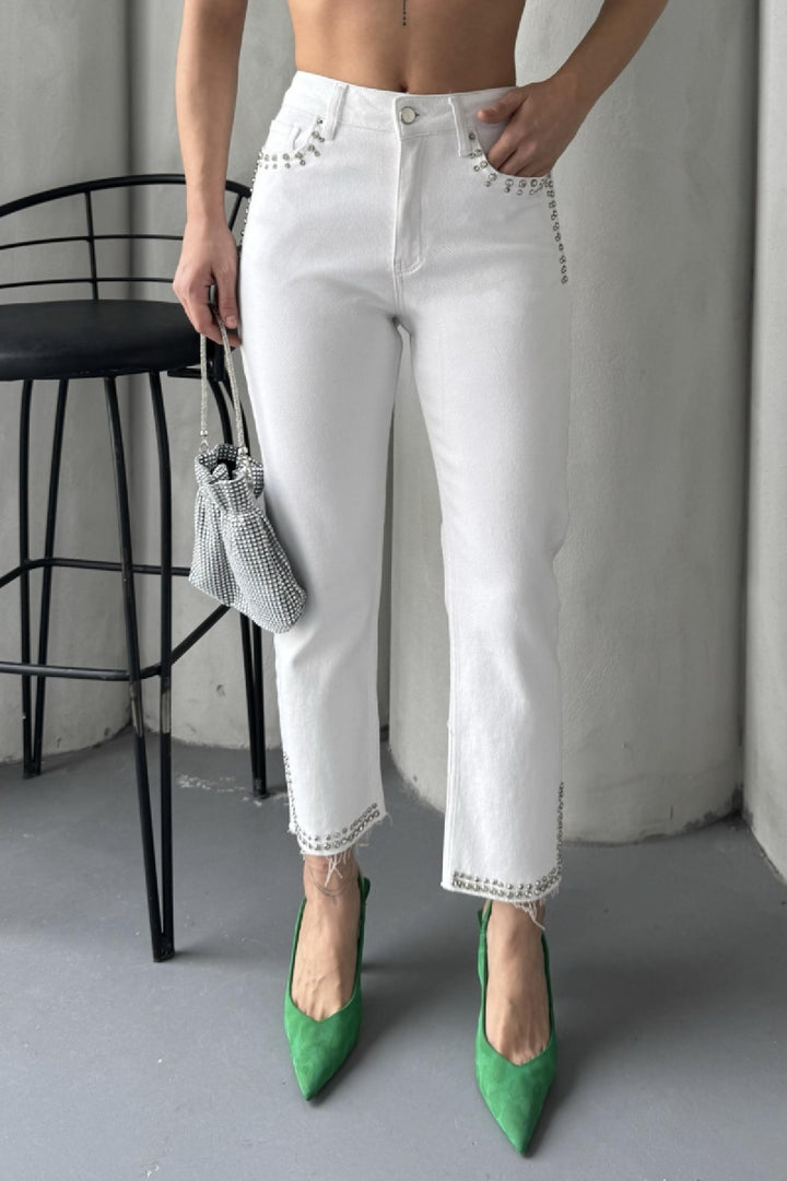 XLJ Mom Jean with Decorative Parts on Pockets and Hems  - Frankenthal
