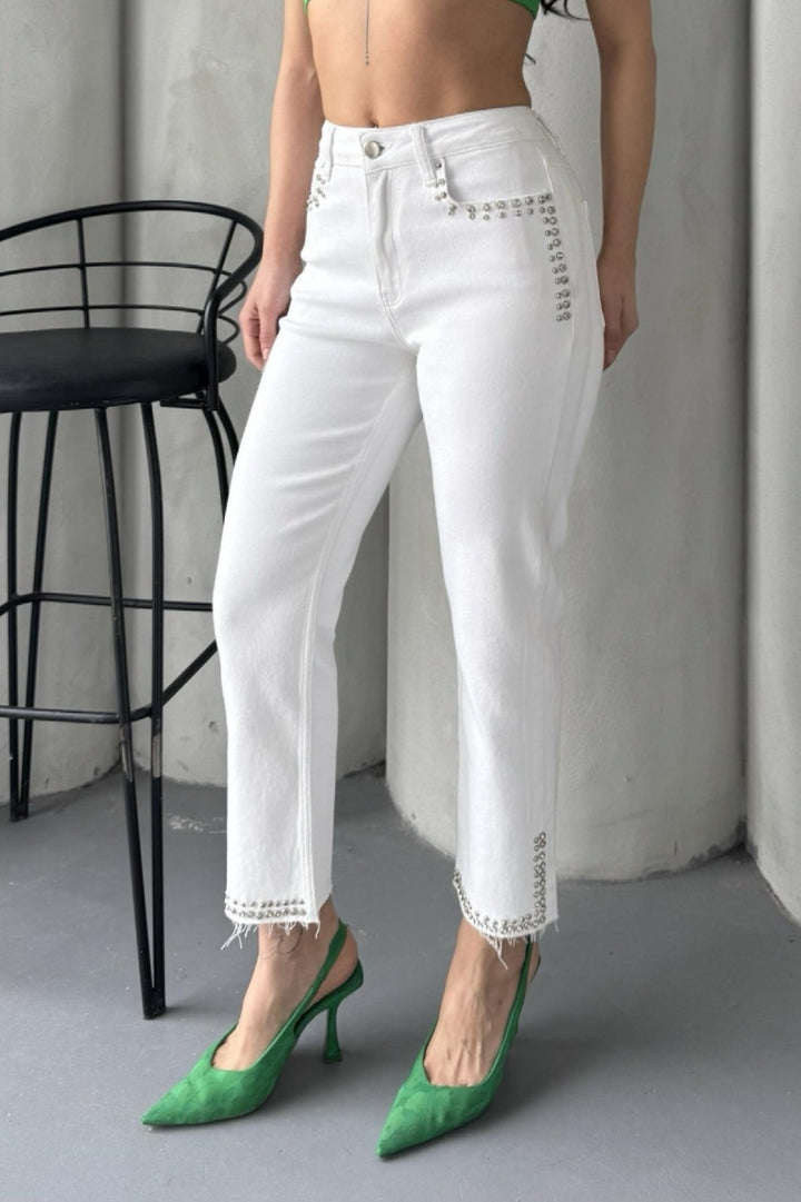 XLJ Mom Jean with Decorative Parts on Pockets and Hems  - Frankenthal
