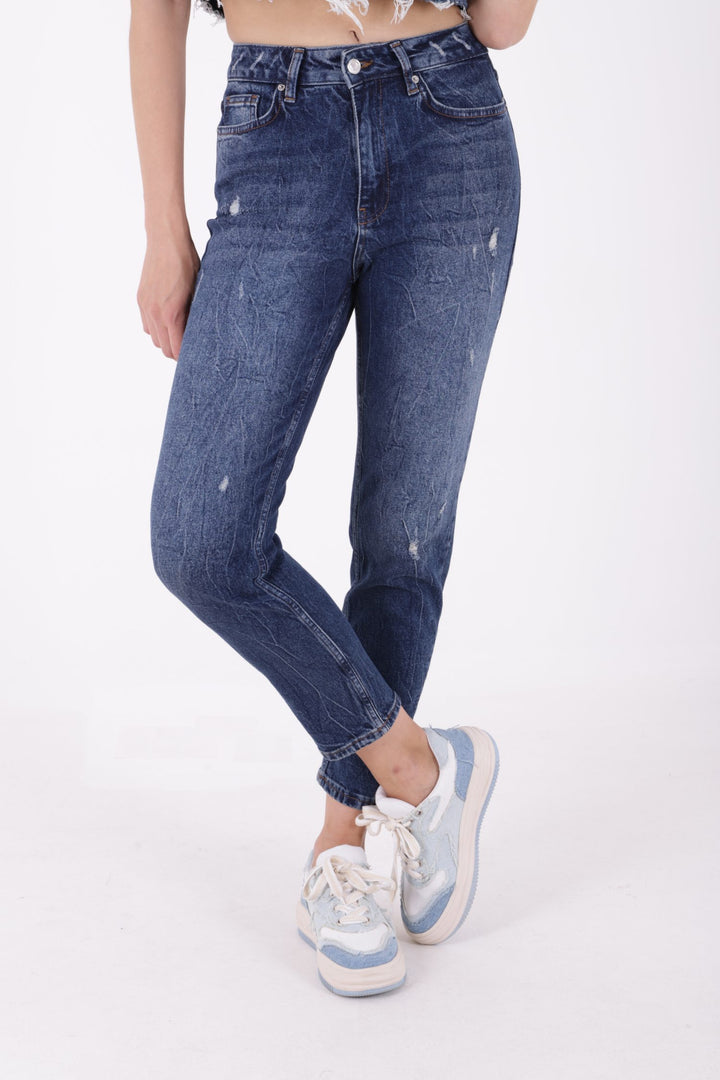 XLJ Destroy Lazer Detaylı Mom Fit Kot Pantolon - Albany