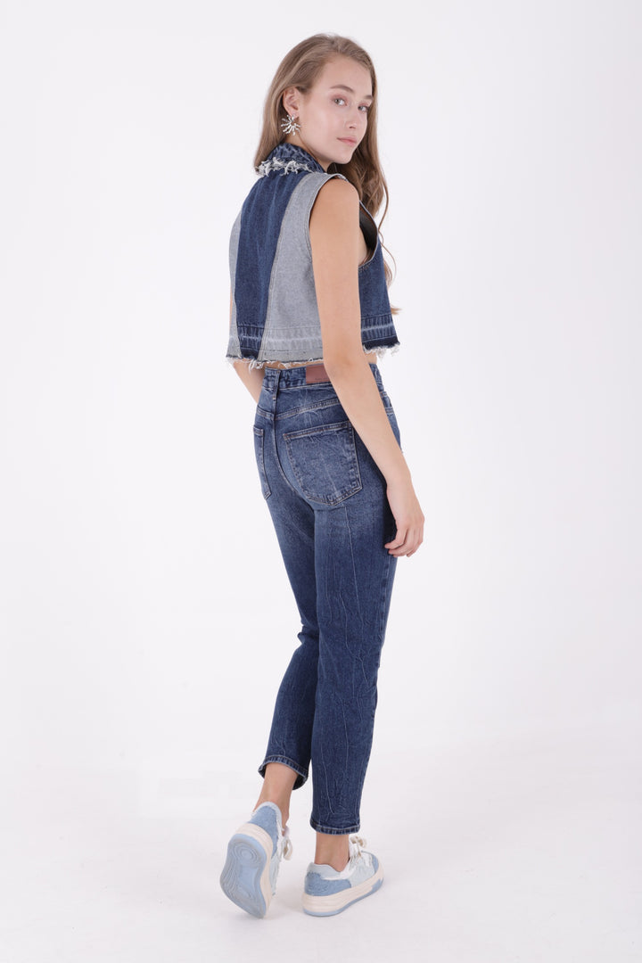 XLJ Destroy Lazer Detaylı Mom Fit Kot Pantolon - Albany