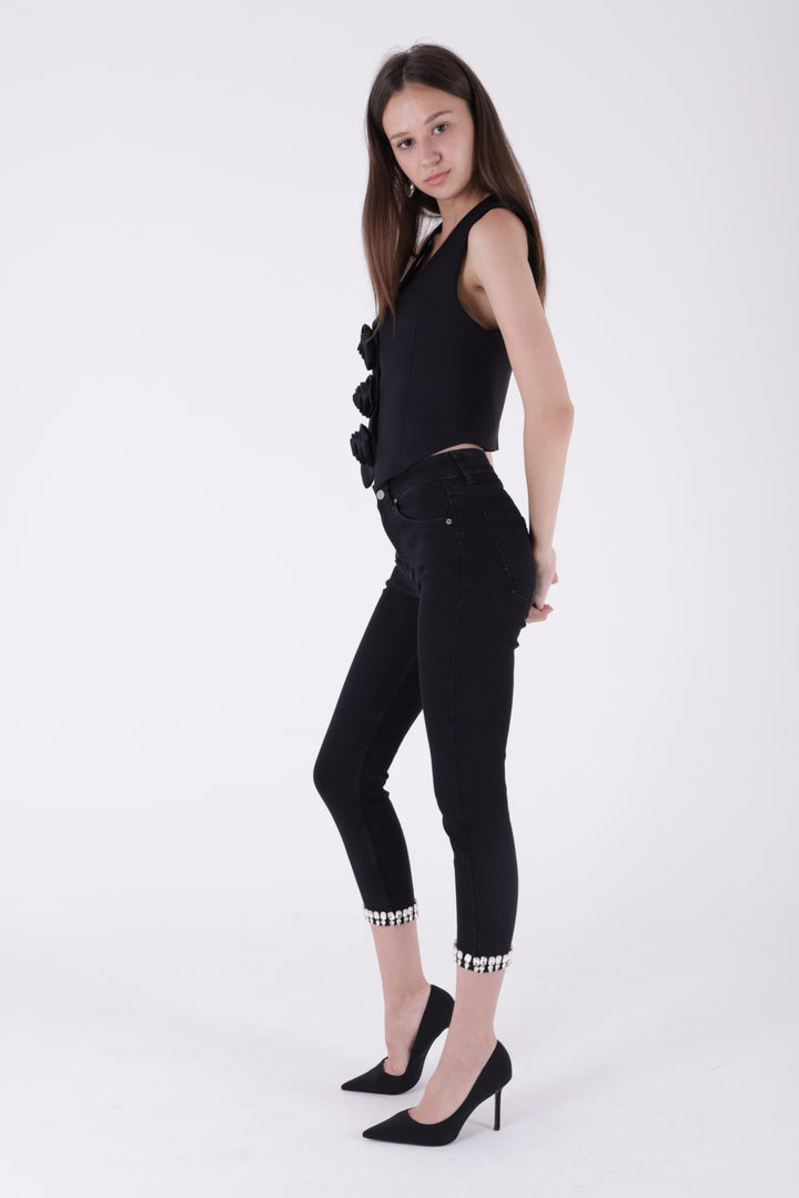XLJ Skinny Jeans with Rhinestones on Hem Mixed - Potenza