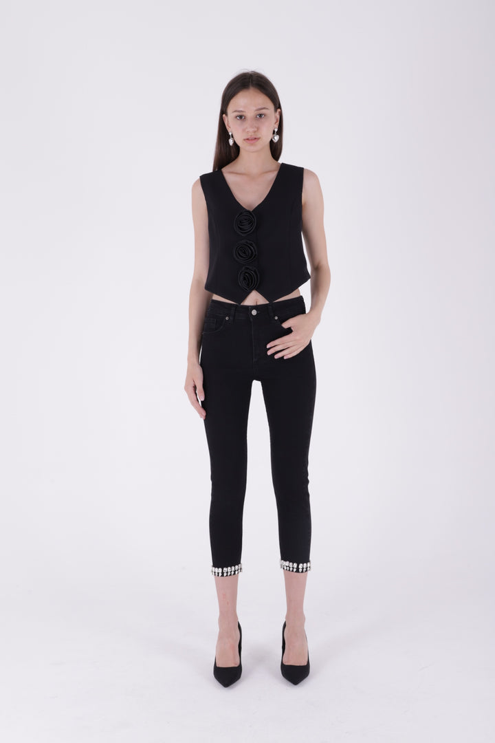 XLJ Skinny Jeans with Rhinestones on Hem Mixed - Potenza