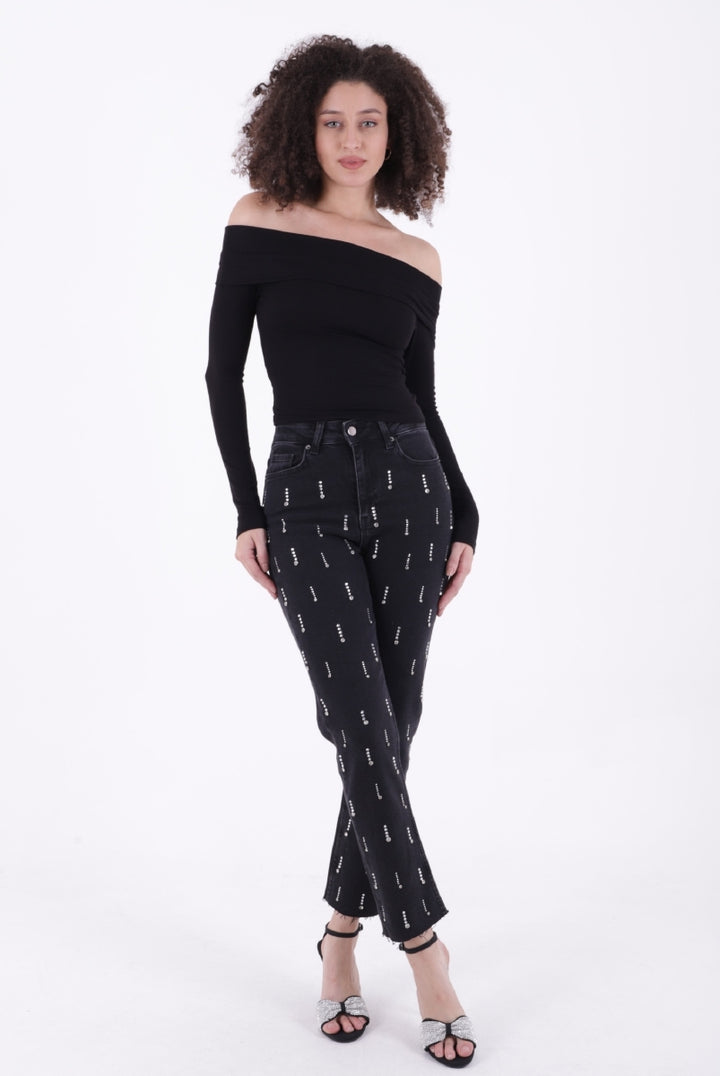 XLJ Mom Fit Jeans with Decorative Pieces on One Side - Tomatlán