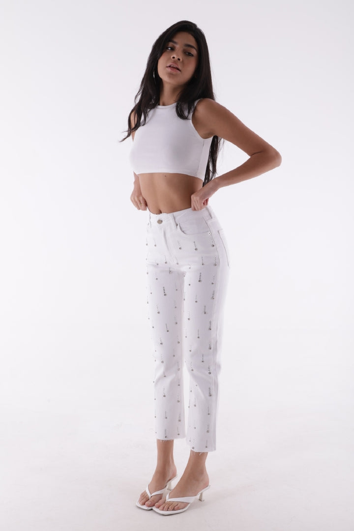 XLJ Mom Fit Jeans with Decorative Pieces on One Side - Malden
