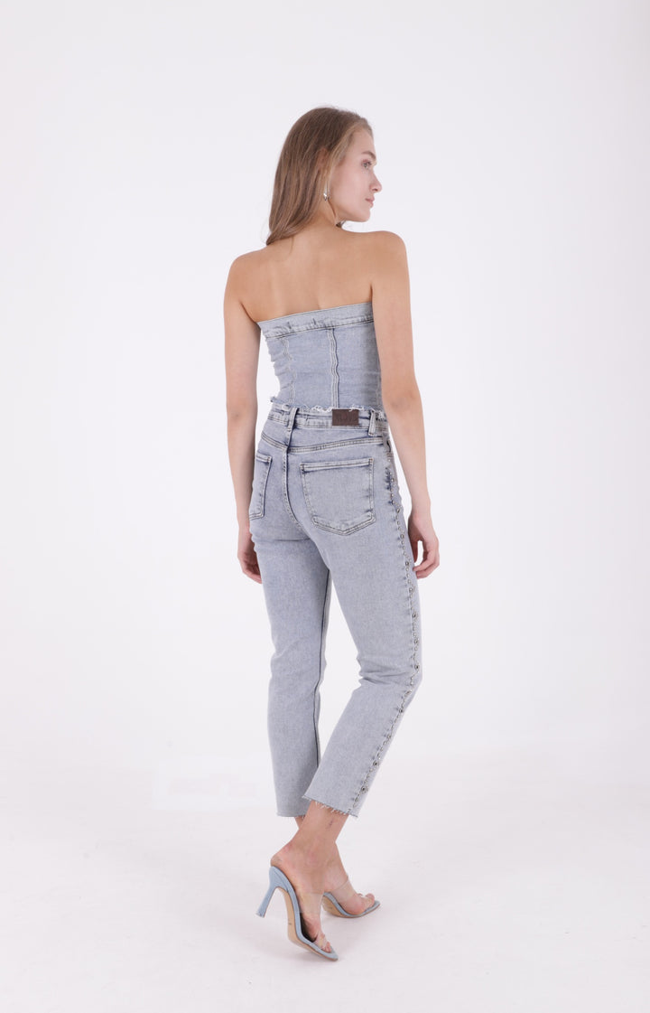 XLJ Mom Jean with Decorative Metal Parts on Sides - Evergem