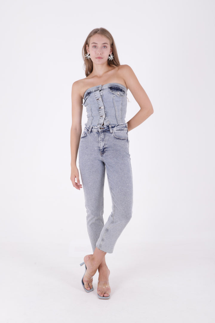 XLJ Mom Jeans with Metal Piece Details - Tomelloso
