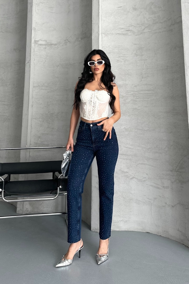 XLJ Mom Jeans with Metal Piece Details - West Fargo