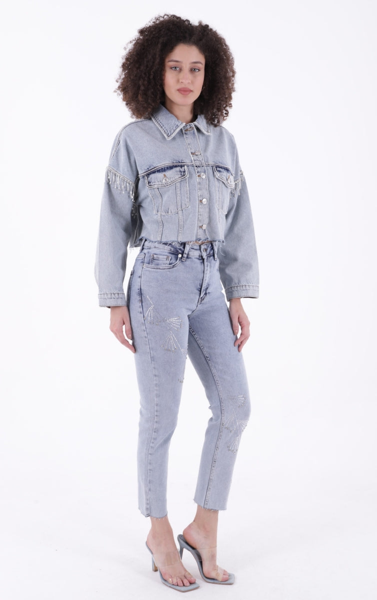 XLJ Mom Fit Jeans with Cross Rhinestone Detail - Zürich