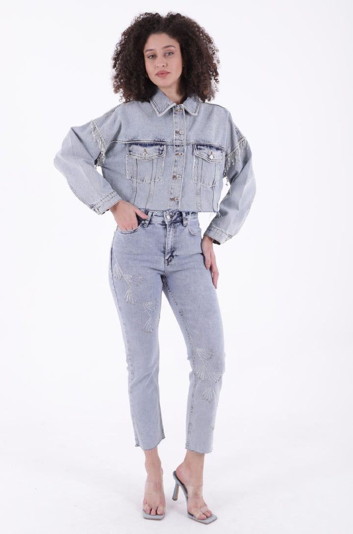 XLJ Mom Fit Jeans with Cross Rhinestone Detail - Zürich