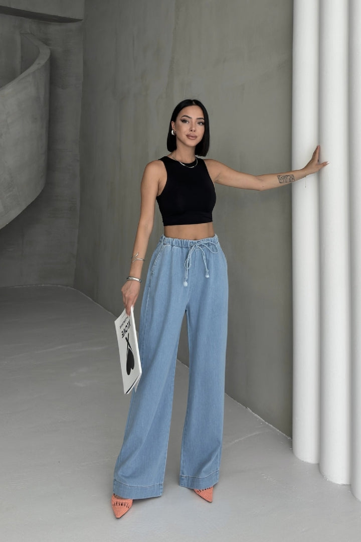 XLJ Elastic Waist Palazzo Jean Mixed - Chieri