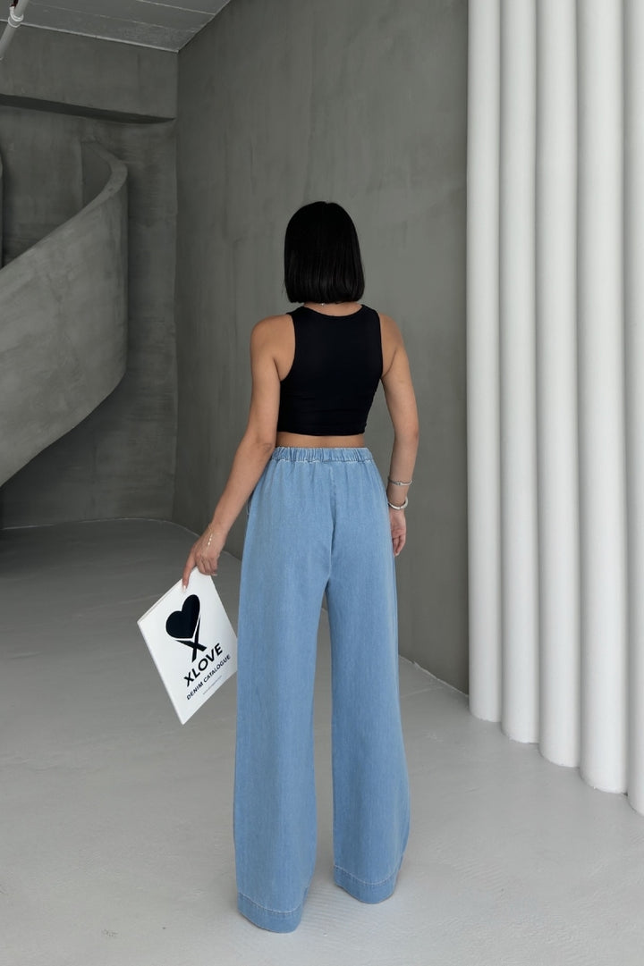 XLJ Elastic Waist Palazzo Jean Mixed - Chieri